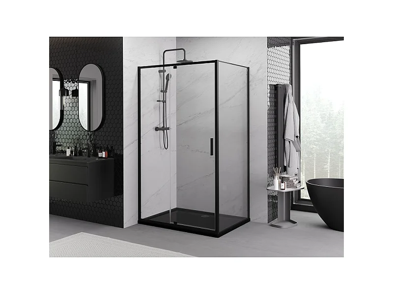 Mexen Exo Duschkabine mit Schwingtür 100 x 80 cm, transparent, schwarz - 819-100-080-70-00