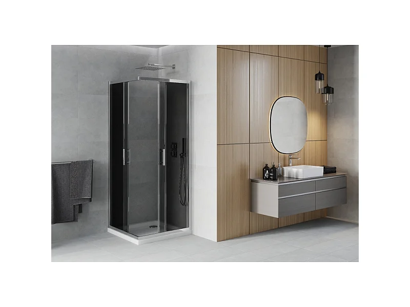 Mexen Rio vierkante douchecabine 70 x 70 cm, grafiet, chroom + Flat douchebak, wit - 860-070-070-01-40-4010