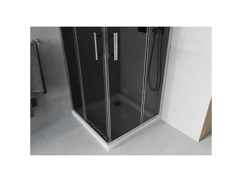 Mexen Rio vierkante douchecabine 70 x 70 cm, grafiet, chroom + Flat douchebak, wit - 860-070-070-01-40-4010