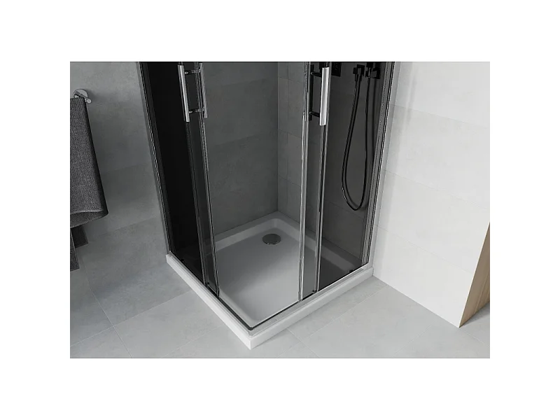 Mexen Rio vierkante douchecabine 70 x 70 cm, grafiet, chroom + Flat douchebak, wit - 860-070-070-01-40-4010