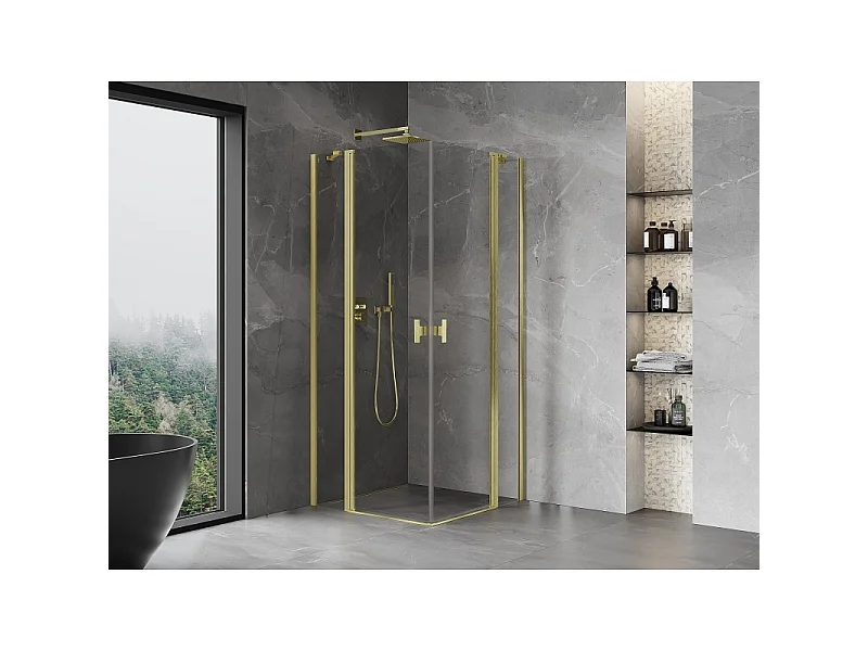 Mexen Mist Duo draaideur douchecabine 115 x 115 cm, transparant, geborsteld goud - 8A4-115-115-55-00