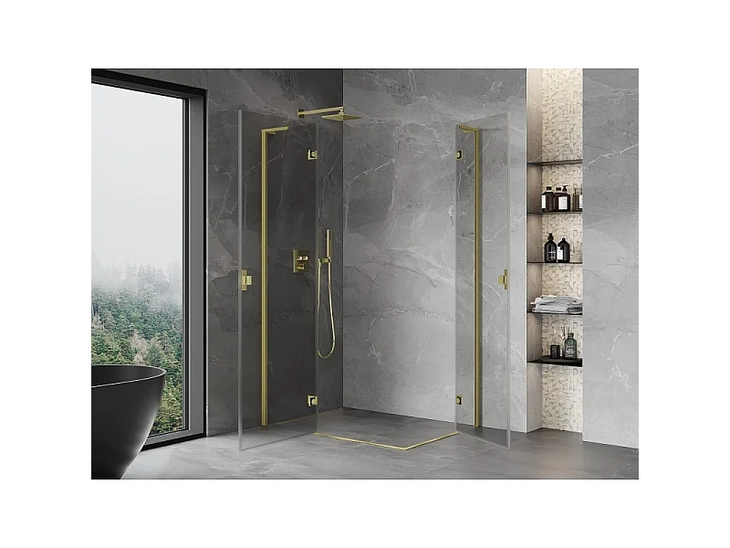 Mexen Mist-H L Duo brusekabine svingbar venstre 100 x 75 cm, transparent, børstet guld - 8A5L-100L-075P-55-00
