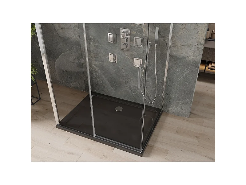 Mexen Omega-3S 3-sidet brusekabine, skydedør 130x100 cm, transparent, krom + Flat brusekar - 825-130-100-01-00-3s-4070