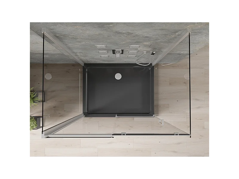 Mexen Omega-3S 3-sidet brusekabine, skydedør 130x100 cm, transparent, krom + Flat brusekar - 825-130-100-01-00-3s-4070