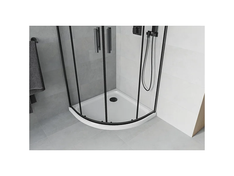 Mexen Rio cabine de douche demi-circulaire 80 x 80 cm, transparente, noire + receveur Flat, blanc - 863-080-080-70-00-4110B