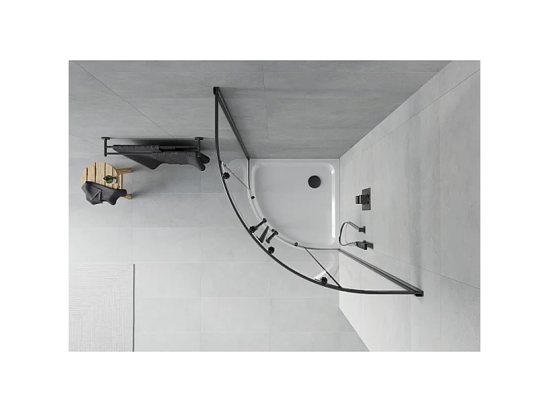 Mexen Rio cabine de douche demi-circulaire 80 x 80 cm, transparente, noire + receveur Flat, blanc - 863-080-080-70-00-4110B