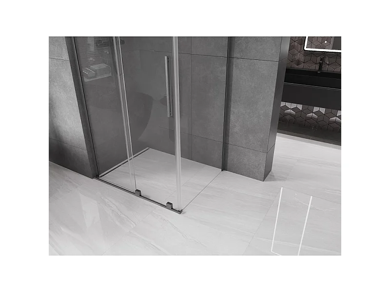 Mexen Velar L sliding shower cabin 90 x 80 cm, transparent, brushed gun gray - 871-090-080-03-66