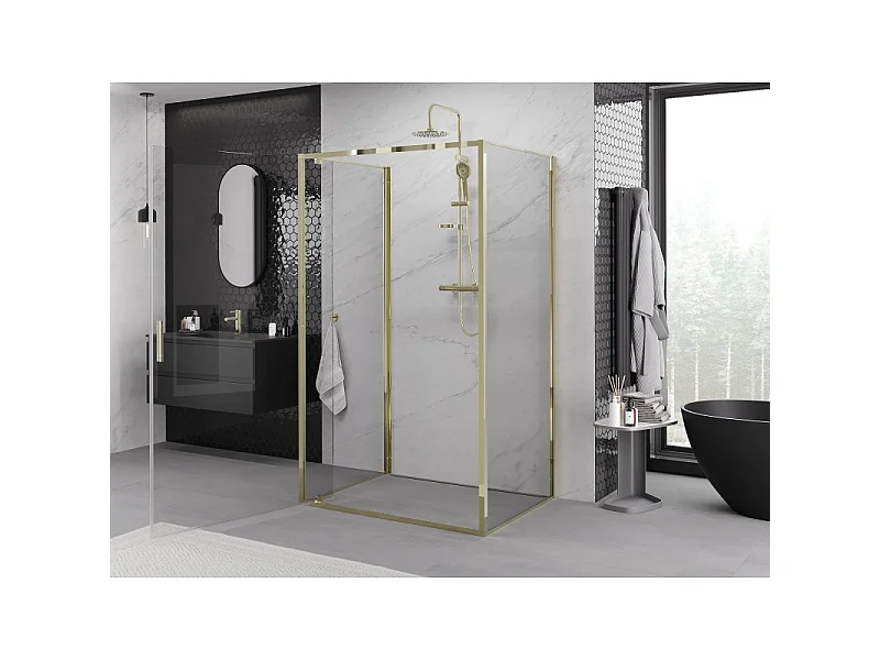 Mexen Exo-3S 3-seitige Duschkabine mit Schwingtür 80 x 120 cm, transparent, gold - 8181-080-120-50-00-3S