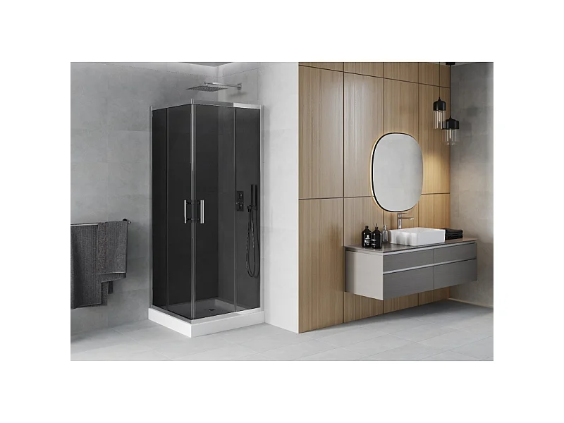 Mexen Rio kvadratisk brusekabine 80 x 80 cm, grafit, krom + brusekar, hvid - 860-080-080-01-40-4510