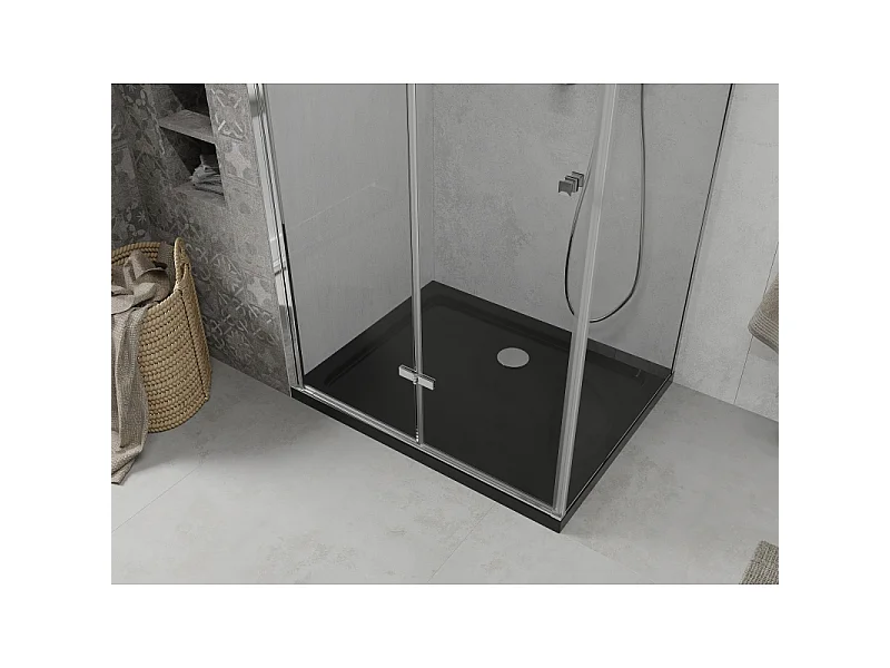 Mexen Lima sammenfoldelig brusekabine 80 x 100 cm, transparent, krom + Flat brusekar, sort - 856-080-100-01-00-4070