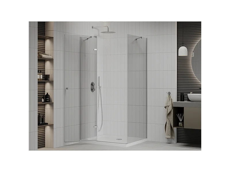 Mexen Roma kabina prysznicowa uchylna 110 x 80 cm, transparent, chrom + brodzik Flat - 854-110-080-01-00-4010