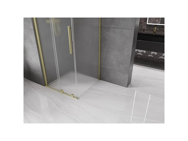 Mexen Velar cabine de douche coulissante 90 x 90 cm, givrée, or brossé - 871-090-090-31-55