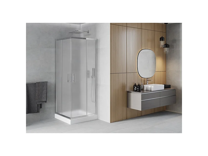 Mexen Rio vierkante douchecabine 70 x 70 cm, matglas, chroom + douchebak, wit - 860-070-070-01-30-4510
