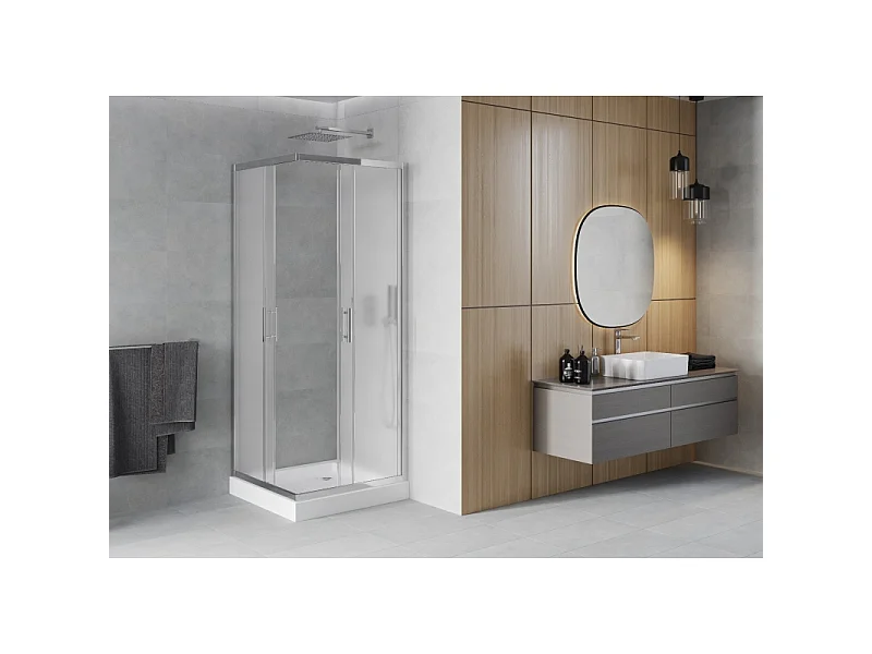 Mexen Rio vierkante douchecabine 70 x 70 cm, matglas, chroom + douchebak, wit - 860-070-070-01-30-4510