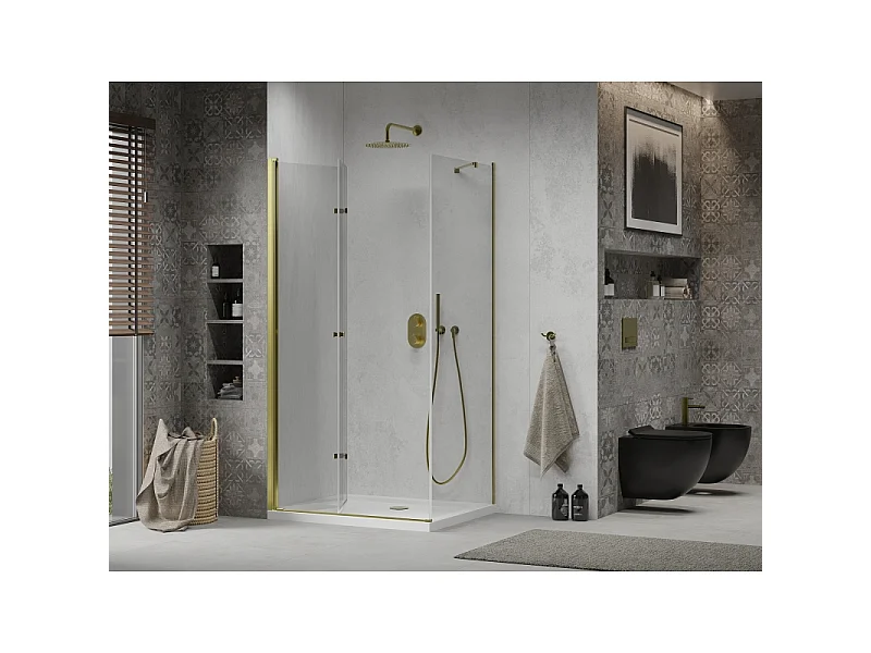 Mexen Lima cabine de douche pliante 80 x 100 cm, transparent, or + receveur Flat - 856-080-100-50-00-4010