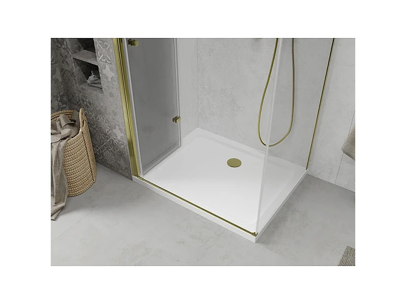 Mexen Lima cabine de douche pliante 80 x 100 cm, transparent, or + receveur Flat - 856-080-100-50-00-4010