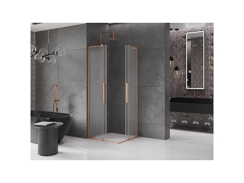 Mexen Velar L Duo douchecabine schuifdeur 80 x 80 cm, matglas, geborsteld koper - 871-080-080-02-33-65