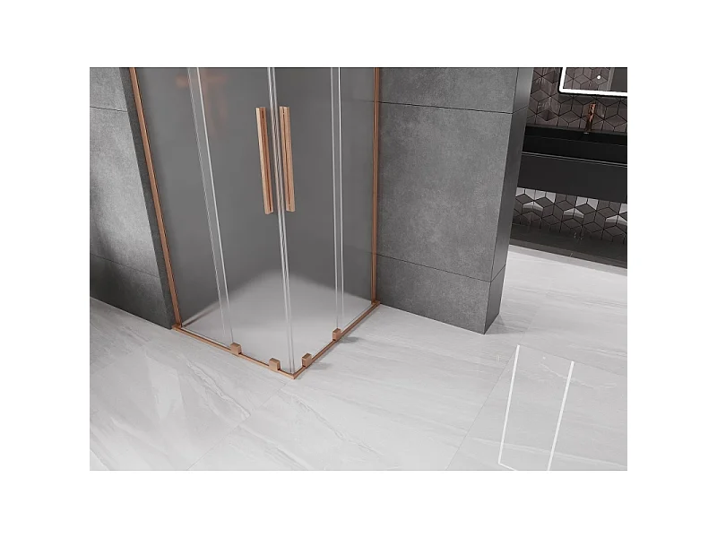 Mexen Velar L Duo douchecabine schuifdeur 80 x 80 cm, matglas, geborsteld koper - 871-080-080-02-33-65