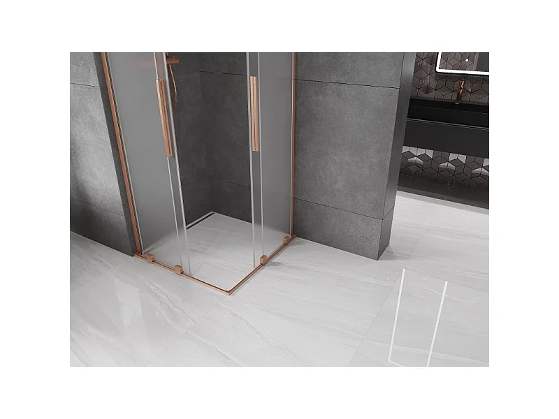Mexen Velar L Duo douchecabine schuifdeur 80 x 80 cm, matglas, geborsteld koper - 871-080-080-02-33-65