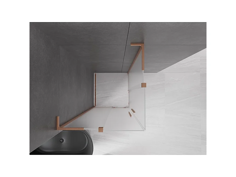 Mexen Velar L Duo douchecabine schuifdeur 80 x 80 cm, matglas, geborsteld koper - 871-080-080-02-33-65