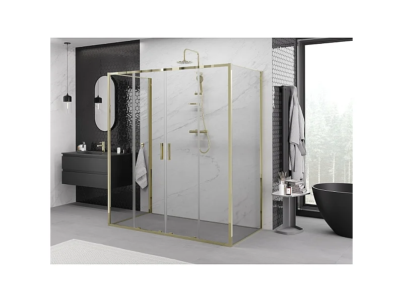 Mexen Exo-3S driehoekige douchecabine met schuifdeuren 170 x 95 cm, transparant, goud - 8152-170-095-50-00-3S