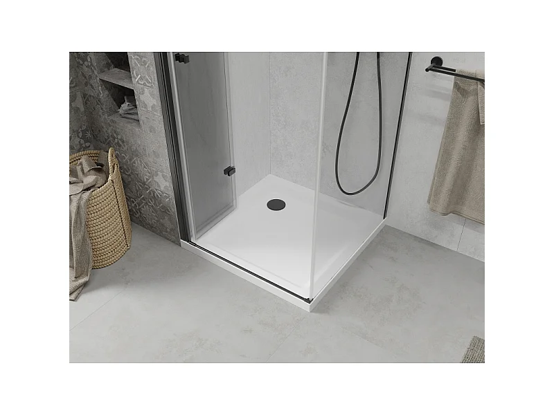 Mexen Lima inklapbare douchecabine 70 x 70 cm, transparant, zwart + Flat douchebak, wit - 856-070-070-70-00-4010B