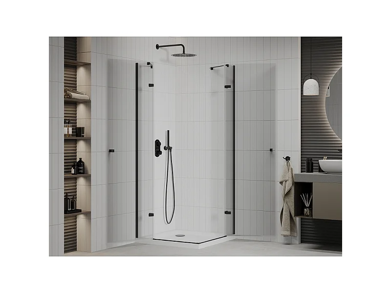 Mexen Roma Duo Swing Shower Cabin 90 x 90 cm, Transparent, Black + Flat Tray - 854-090-090-70-02-4010B