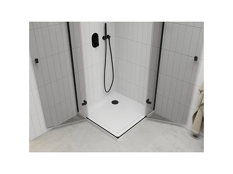 Mexen Roma Duo Swing Shower Cabin 90 x 90 cm, Transparent, Black + Flat Tray - 854-090-090-70-02-4010B