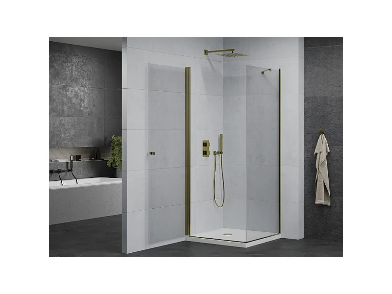 Mexen Pretoria hinged shower enclosure 80 x 80 cm, transparent, gold + Flat tray - 852-080-080-50-00-4010