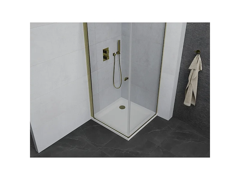 Mexen Pretoria hinged shower enclosure 80 x 80 cm, transparent, gold + Flat tray - 852-080-080-50-00-4010