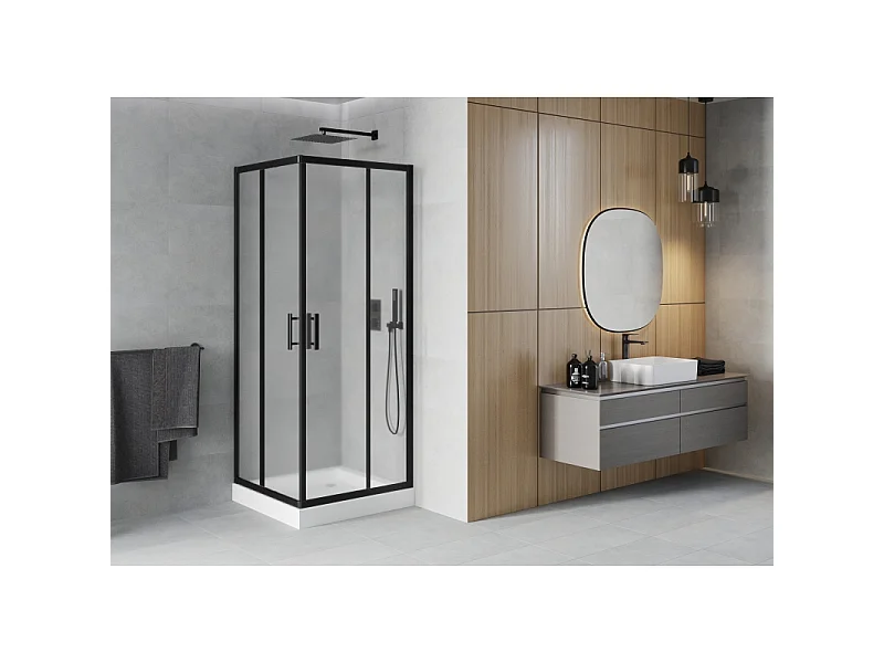 Mexen Rio vierkante douchecabine 70 x 70 cm, matglas, zwart + douchebak, wit - 860-070-070-70-30-4510