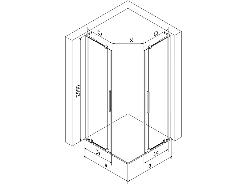 Mexen Velar L Duo schuif douchecabine 90 x 90 cm, grafiet, wit - 871-090-090-02-43-20
