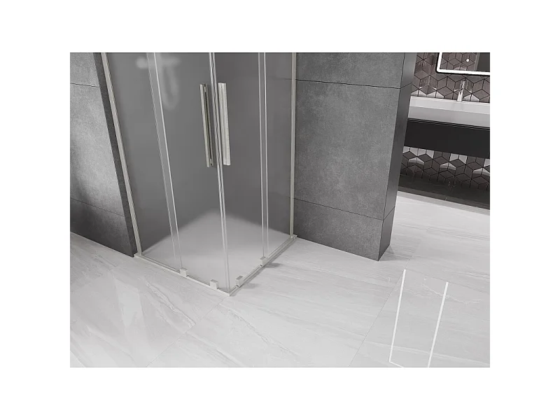 Mexen Velar L Duo skydedør brusekabine 80 x 80 cm, frostet, børstet nikkel - 871-080-080-02-33-97