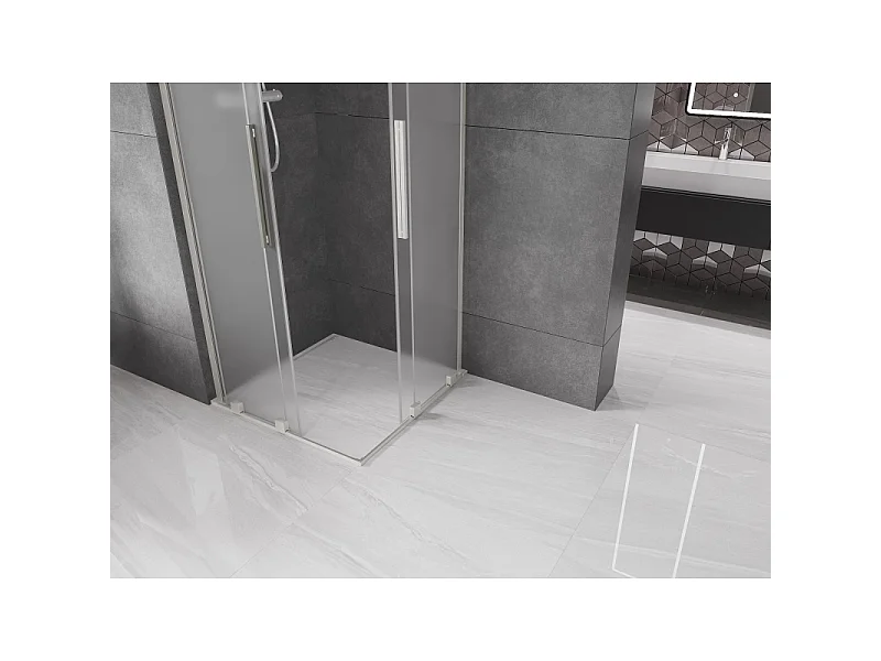 Mexen Velar L Duo skydedør brusekabine 80 x 80 cm, frostet, børstet nikkel - 871-080-080-02-33-97