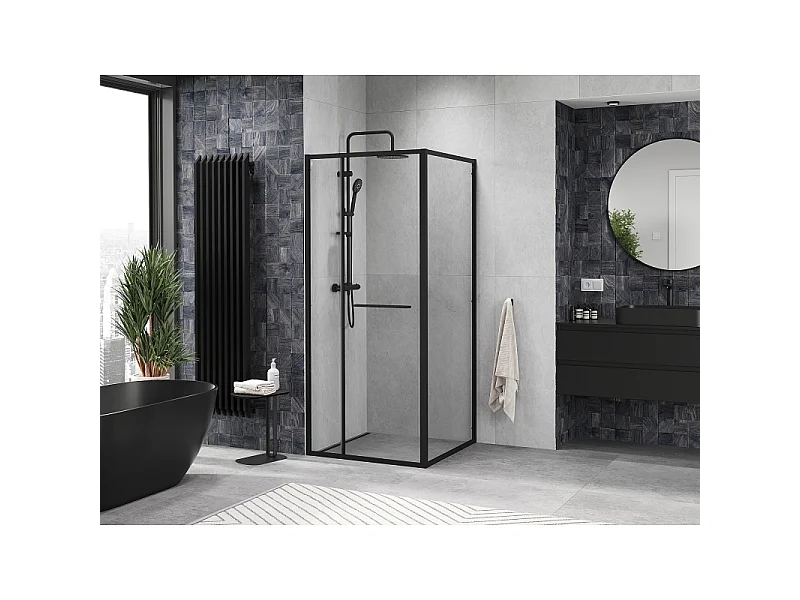 Mexen Linea drsna tuš kabina 90 x 90 cm, prozorna, črna - 8E1-090-090-70-70