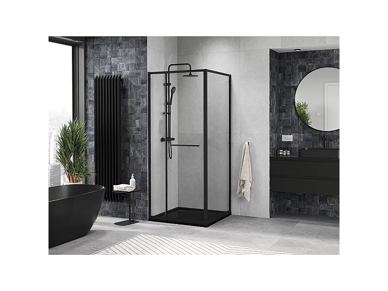 Mexen Linea drsna tuš kabina 90 x 90 cm, prozorna, črna - 8E1-090-090-70-70