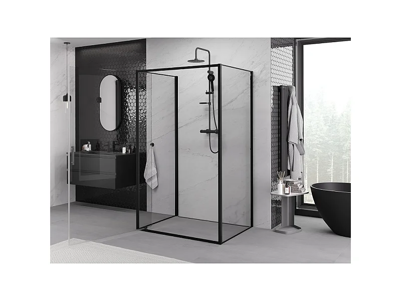 Mexen Exo-3S kabina prysznicowa 3-ścienna uchylna 85 x 80 cm, transparent, czarna - 8181-085-080-70-00-3S