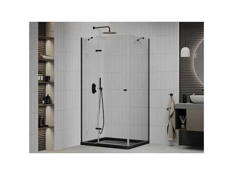Mexen Roma schuifdeur douchecabine 100 x 90 cm, transparant, zwart + Flat douchebak, zwart - 854-100-090-70-00-4070B