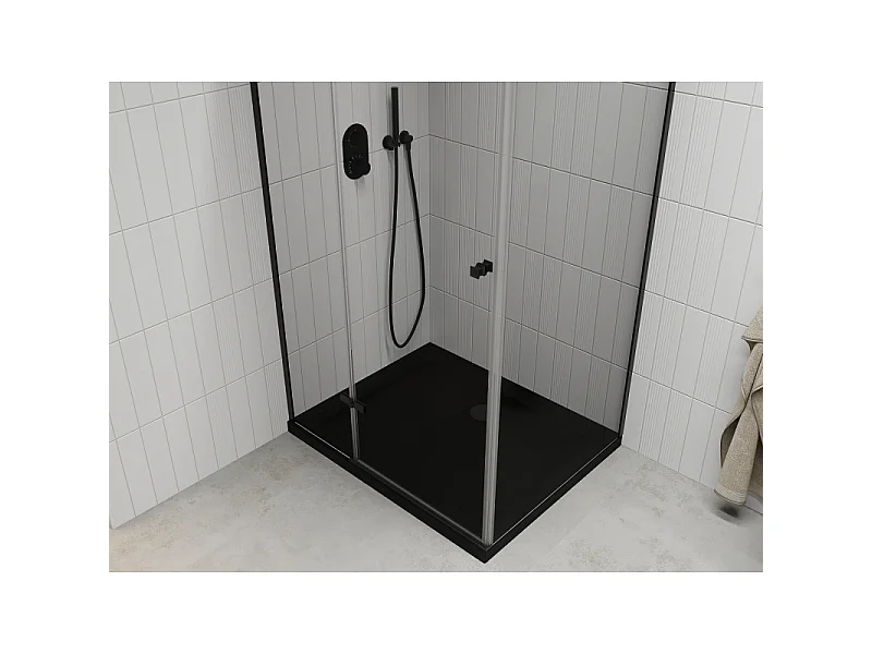 Mexen Roma schuifdeur douchecabine 100 x 90 cm, transparant, zwart + Flat douchebak, zwart - 854-100-090-70-00-4070B