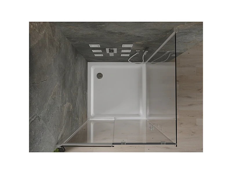 Mexen Omega Schiebetür-Duschkabine 100 x 100 cm, transparent, Chrom + Duschwanne Flat - 825-100-100-01-00-4010