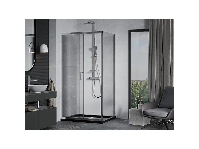 Mexen Apia skydelig brusekabine 110 x 100 cm, transparent, krom + Flat brusebund, sort - 840-110-100-01-00-4070