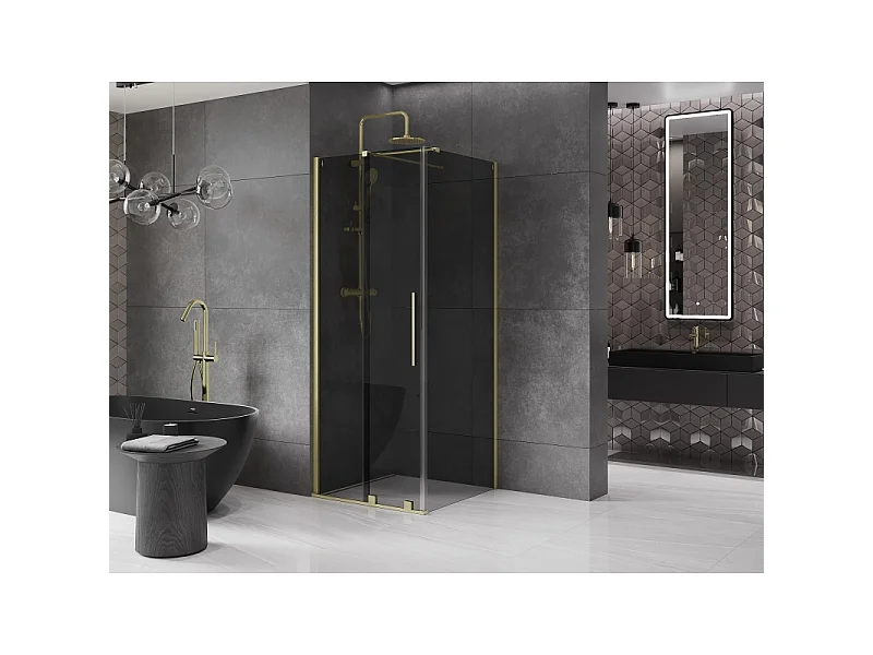 Mexen Velar schuifdouchecabine 120 x 120 cm, grafiet, geborsteld goud - 871-120-120-41-55
