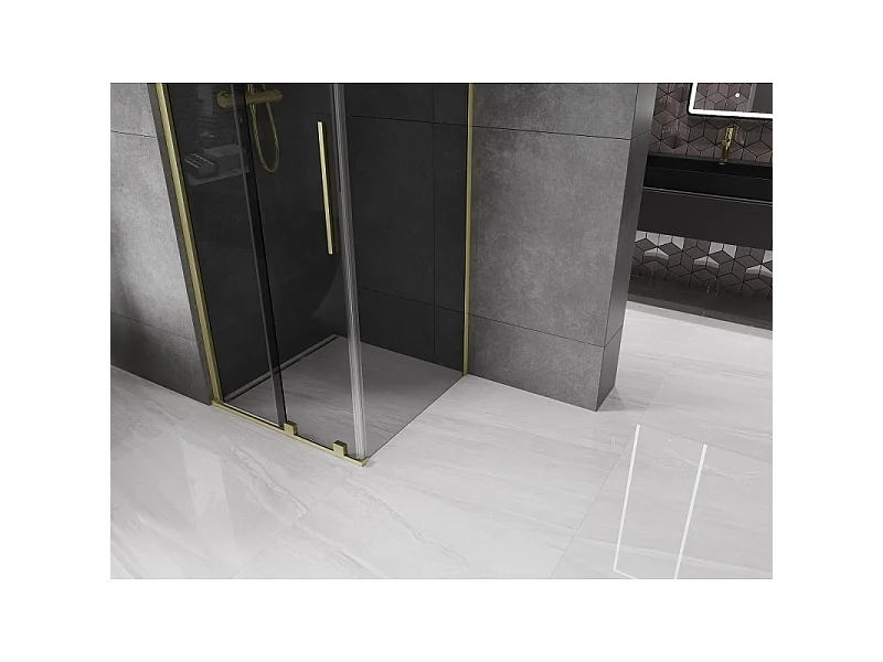 Mexen Velar schuifdouchecabine 120 x 120 cm, grafiet, geborsteld goud - 871-120-120-41-55