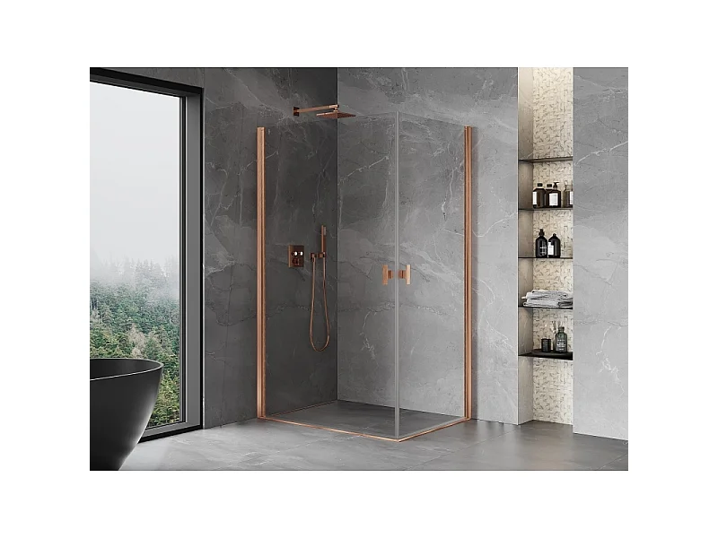 Mexen Mist-B Duo draaideur douchecabine 100 x 70 cm, transparant, geborsteld koper - 8A2-100-070-65-00