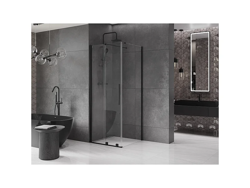Mexen Velar schuifbare douchecabine 90 x 90 cm, transparant, zwart - 871-090-090-01-70