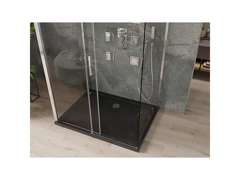 Mexen Omega-3S 3-sidet brusekabine, skydedør 120x100 cm, transparent, krom + Flat brusekar - 825-120-100-01-00-3s-4070