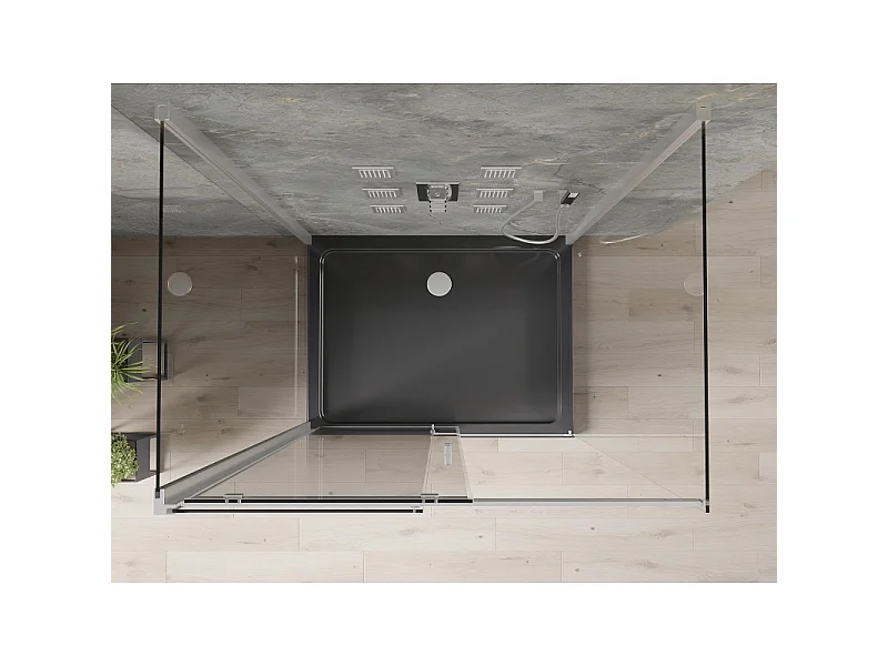 Mexen Omega-3S 3-sidet brusekabine, skydedør 120x100 cm, transparent, krom + Flat brusekar - 825-120-100-01-00-3s-4070
