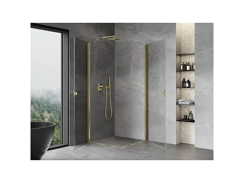 Mexen Mist-B Duo cabine de douche à charnières 80 x 80 cm, transparent, dorée - 8A2-080-080-50-00