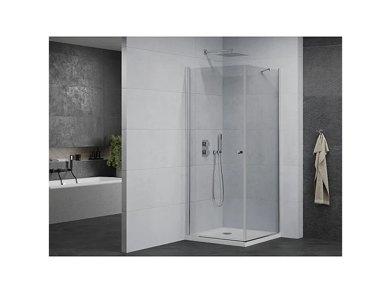 Mexen Pretoria Duschkabine zum Schwenken 70 x 70 cm, transparent, Chrom + Duschwanne Flat - 852-070-070-01-00-4010