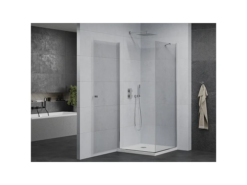 Mexen Pretoria Duschkabine zum Schwenken 70 x 70 cm, transparent, Chrom + Duschwanne Flat - 852-070-070-01-00-4010